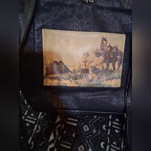 Vintage Black Leather Ladies Bag with Western Print